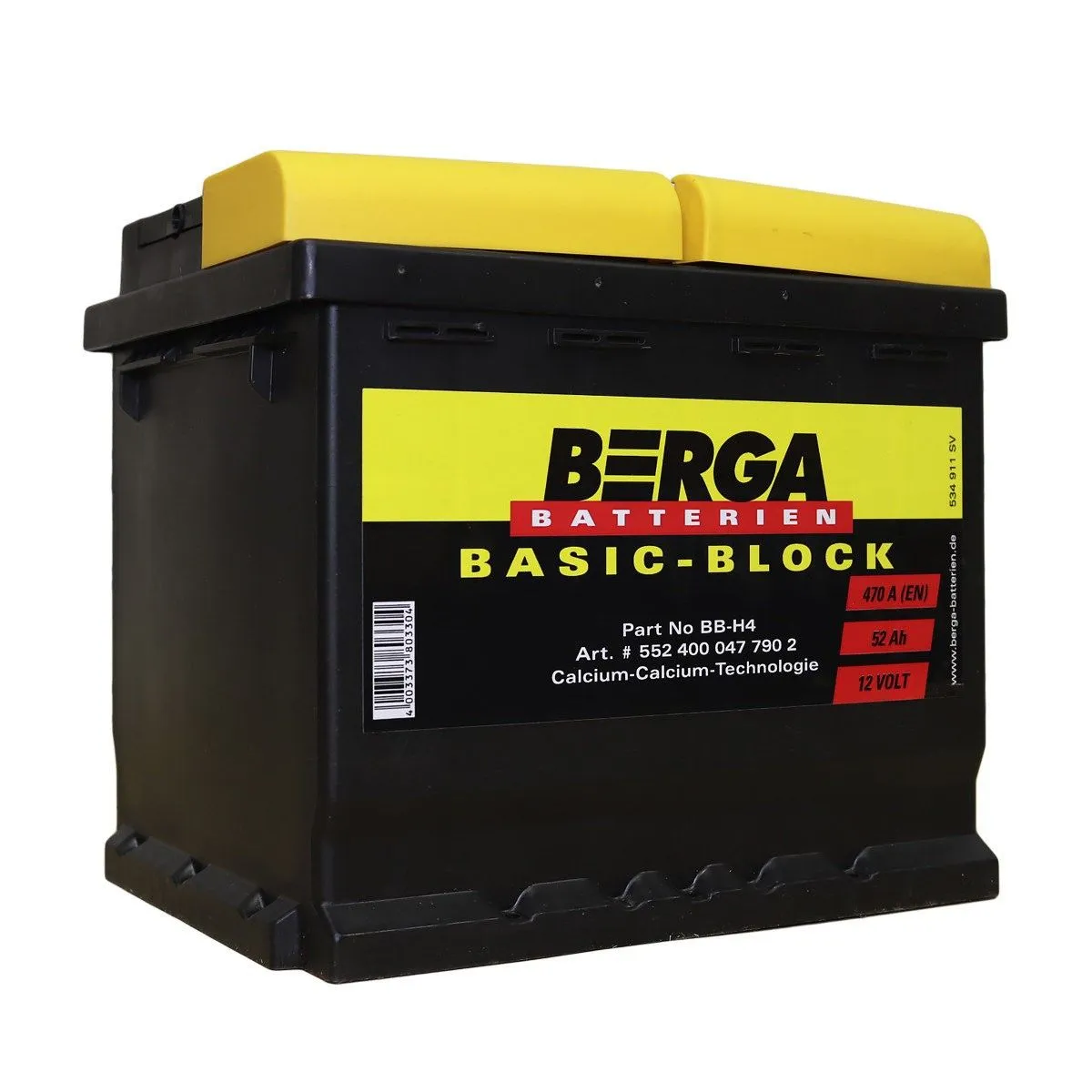 Berga BB-H4-52 52Ач 470А 552 400 047, ОП, стандартные клеммы