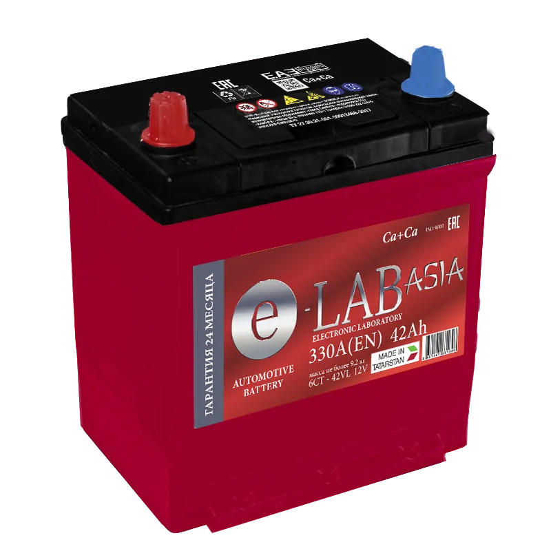 E-LAB Asia 42B19R 42Ач 330А, ПП, тонкие клеммы