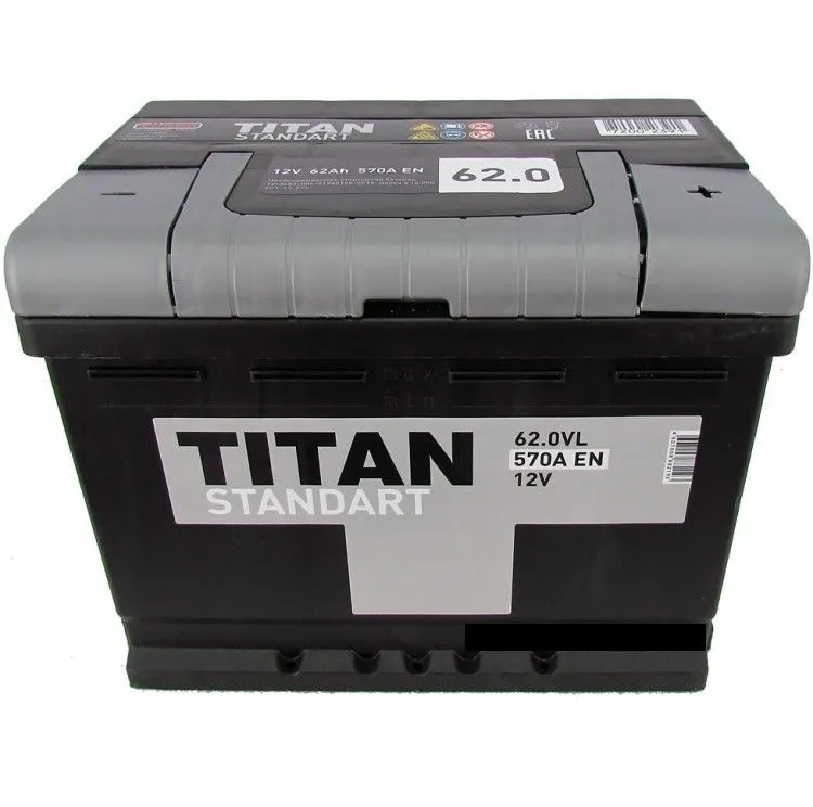 TITAN Standart 62R+ 62Ач 570А, ОП, стандартные клеммы