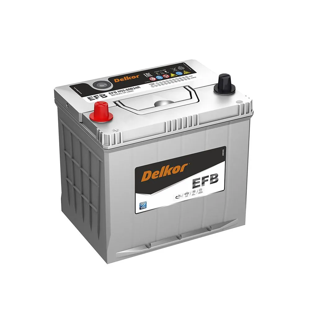 Delkor EFB 80B24R 55Ач 500А, ПП, тонкие клеммы