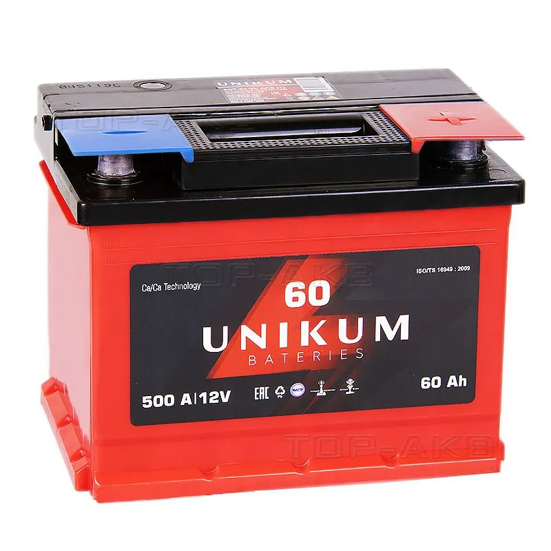 UNIKUM 60Ач 500A, ОП, стандартные клеммы