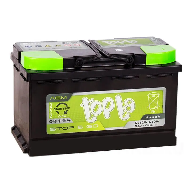 Topla AGM Stop&Go (114080) 80Ач 800А, ОП, стандартные клеммы