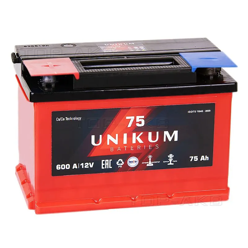 UNIKUM 75Ач 600A, ПП, стандартные клеммы