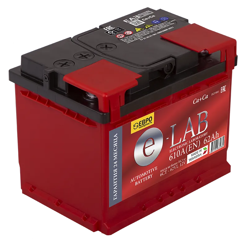 E-LAB 62Ач 610А, ОП, стандартные клеммы