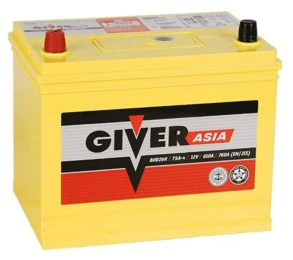 GIVER ASIA 6СТ-75.0 VL3 80D26R 75Ач 610А, ПП, стандартные клеммы