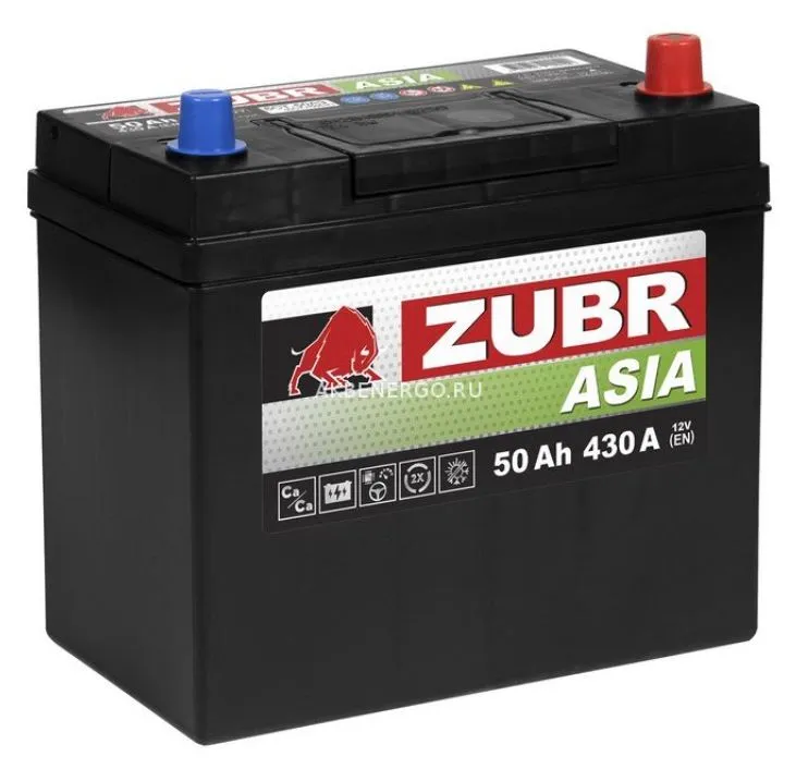 ZUBR Asia 50Ач 450А, ОП, тонкие клеммы