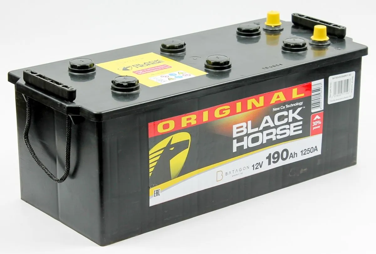 Black Horse 6СТ-190 евро.конус 190Ач 1250А, ОП, стандартные клеммы