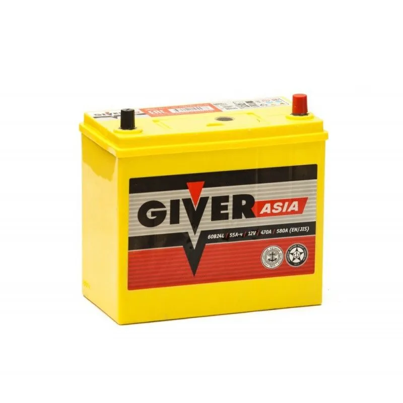 GIVER ASIA 6СТ-55.0 60B24L 55Ач 470А, ОП, тонкие клеммы
