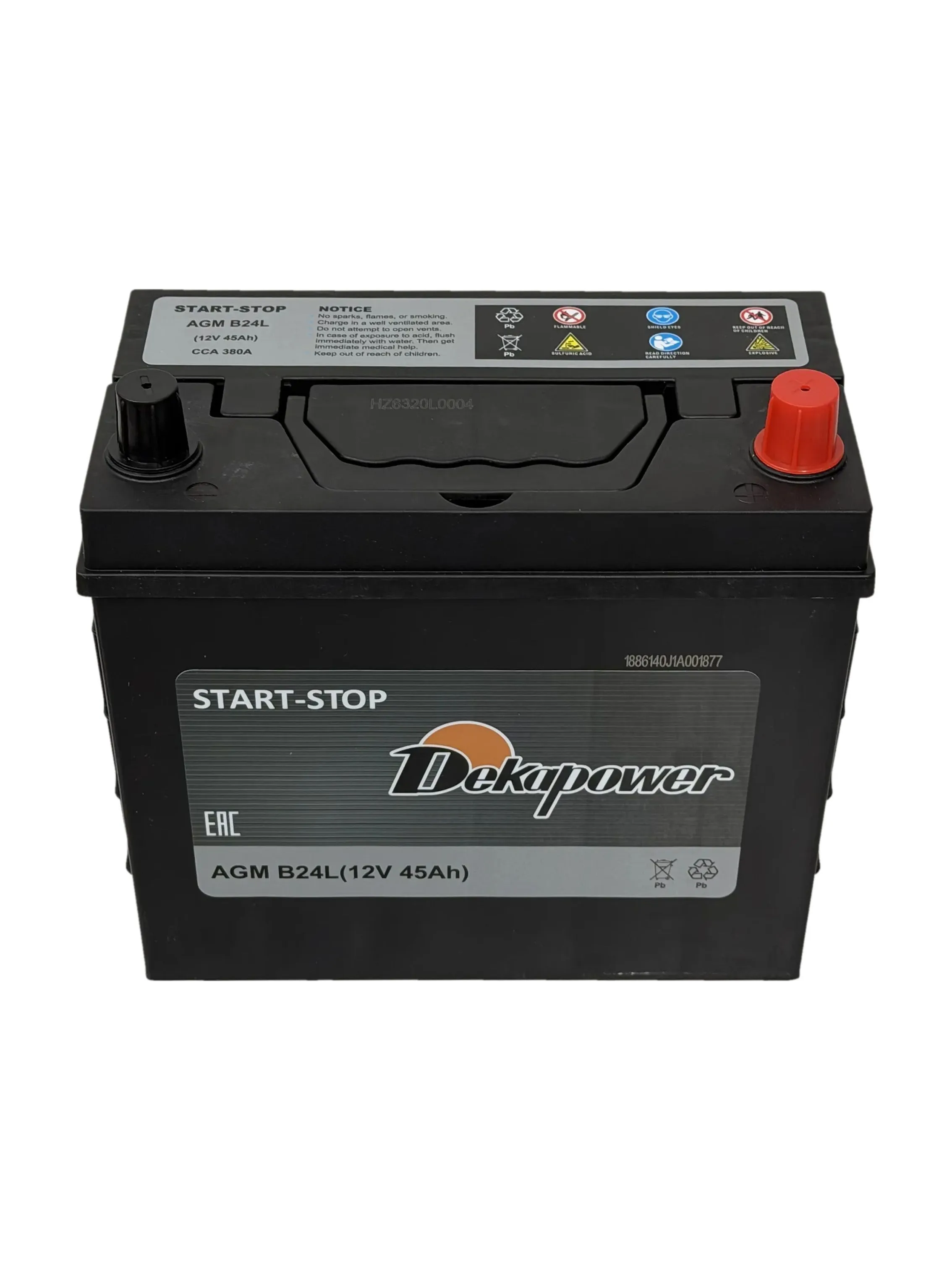 DEKAPOWER AGM 45 Ач 380 А, обратная полярность, тонкие клеммы
