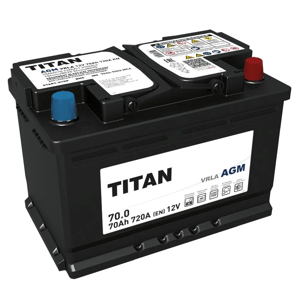 TITAN AGM 70Ач 720А, ОП, стандартные клеммы
