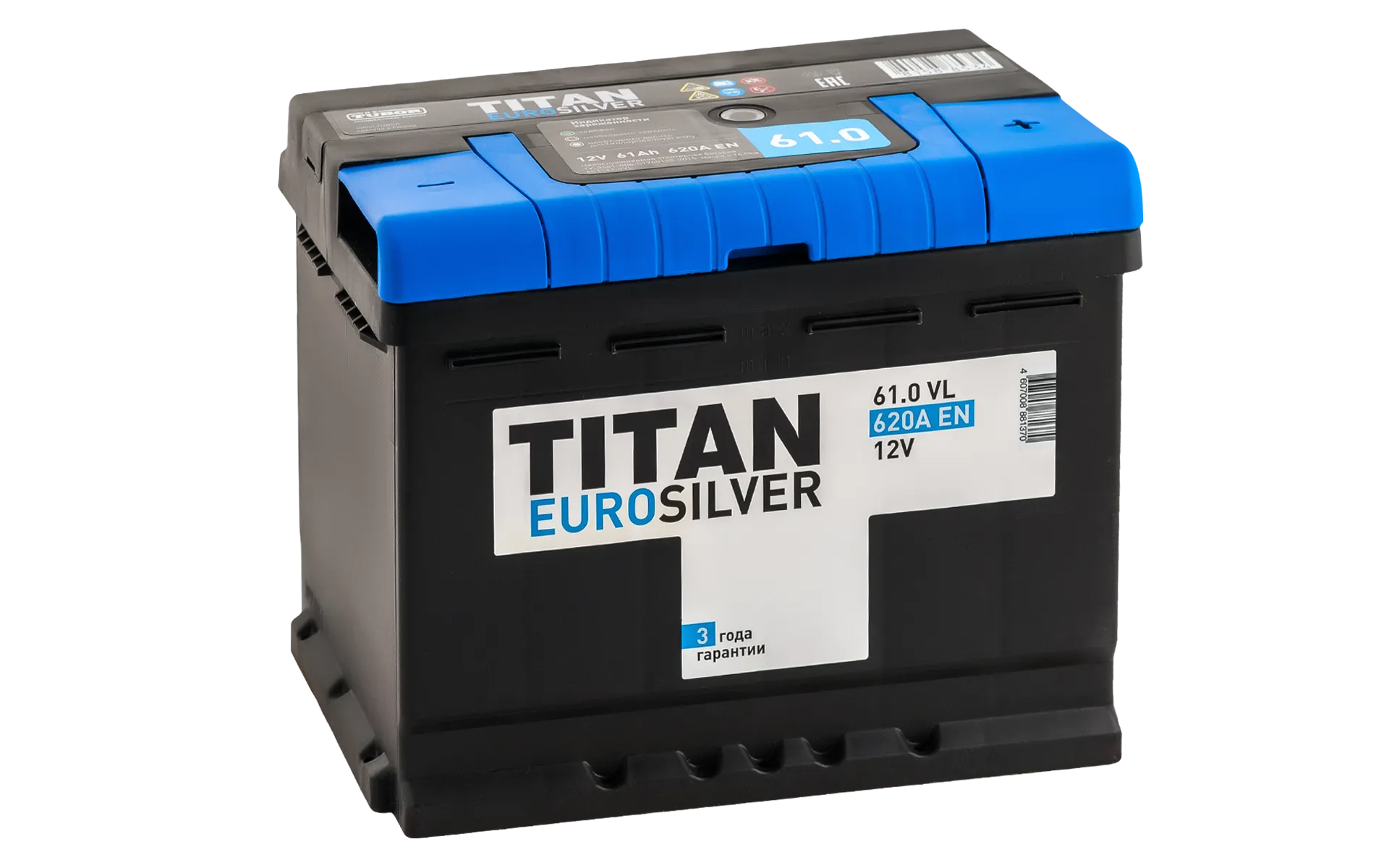 TITAN Euro 61 R+ 61Ач 620А, ОП, стандартные клеммы