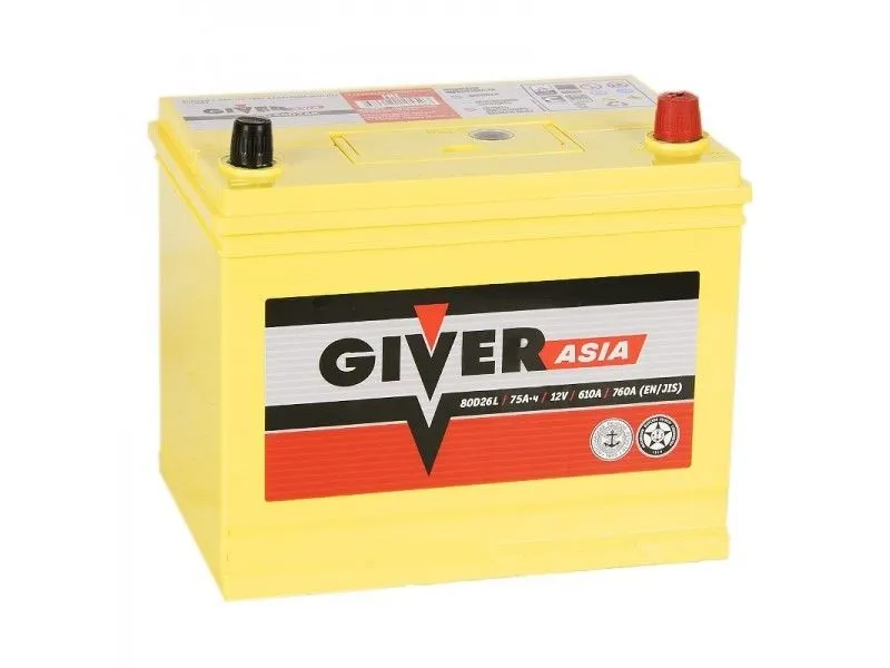 GIVER ASIA 6СТ-75.0 VL3 80D26L 75Ач 610А, ОП, стандартные клеммы