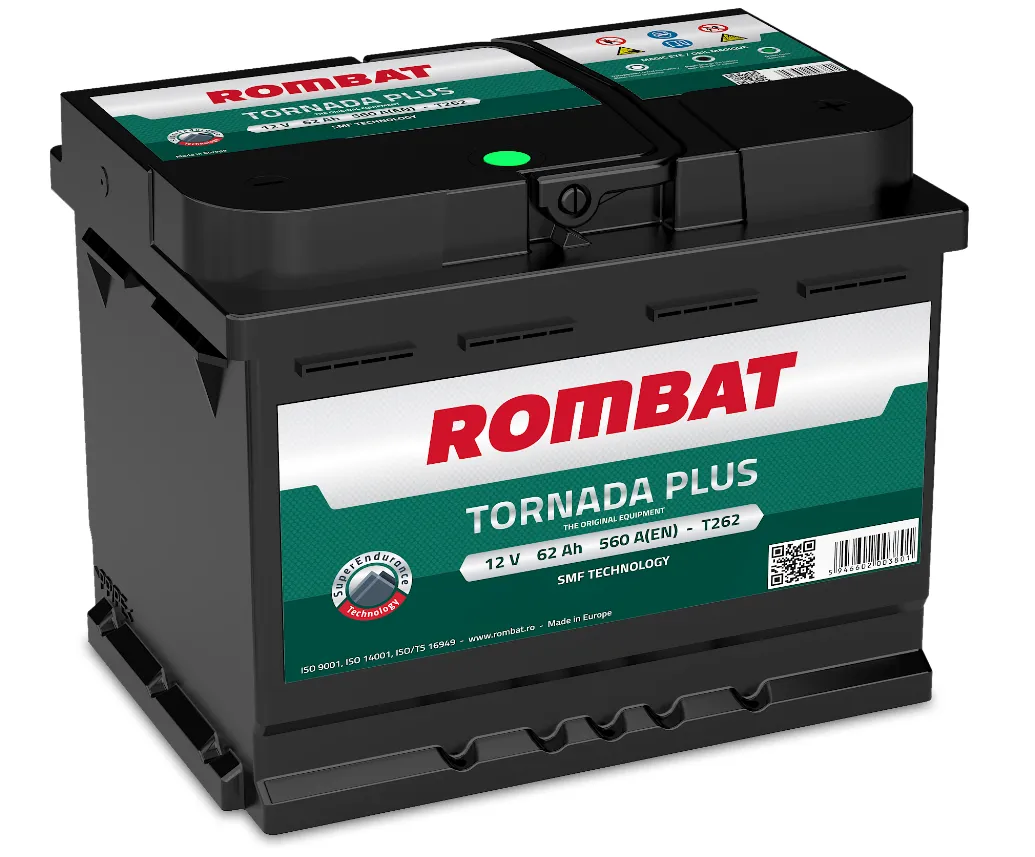 Rombat Tornada Plus T262 62Ач 560А, ОП, стандартные клеммы