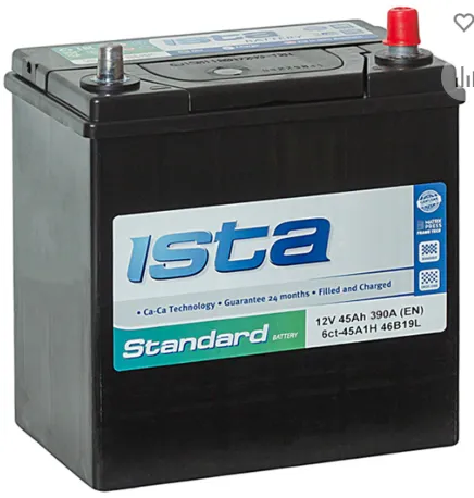 ISTA Asia 45Ач 390А без бортика, ОП, тонкие клеммы