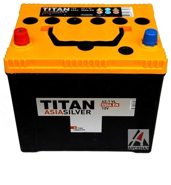 TITAN Asia Standart 62L+ 62Ач 550А, ПП, стандартные клеммы