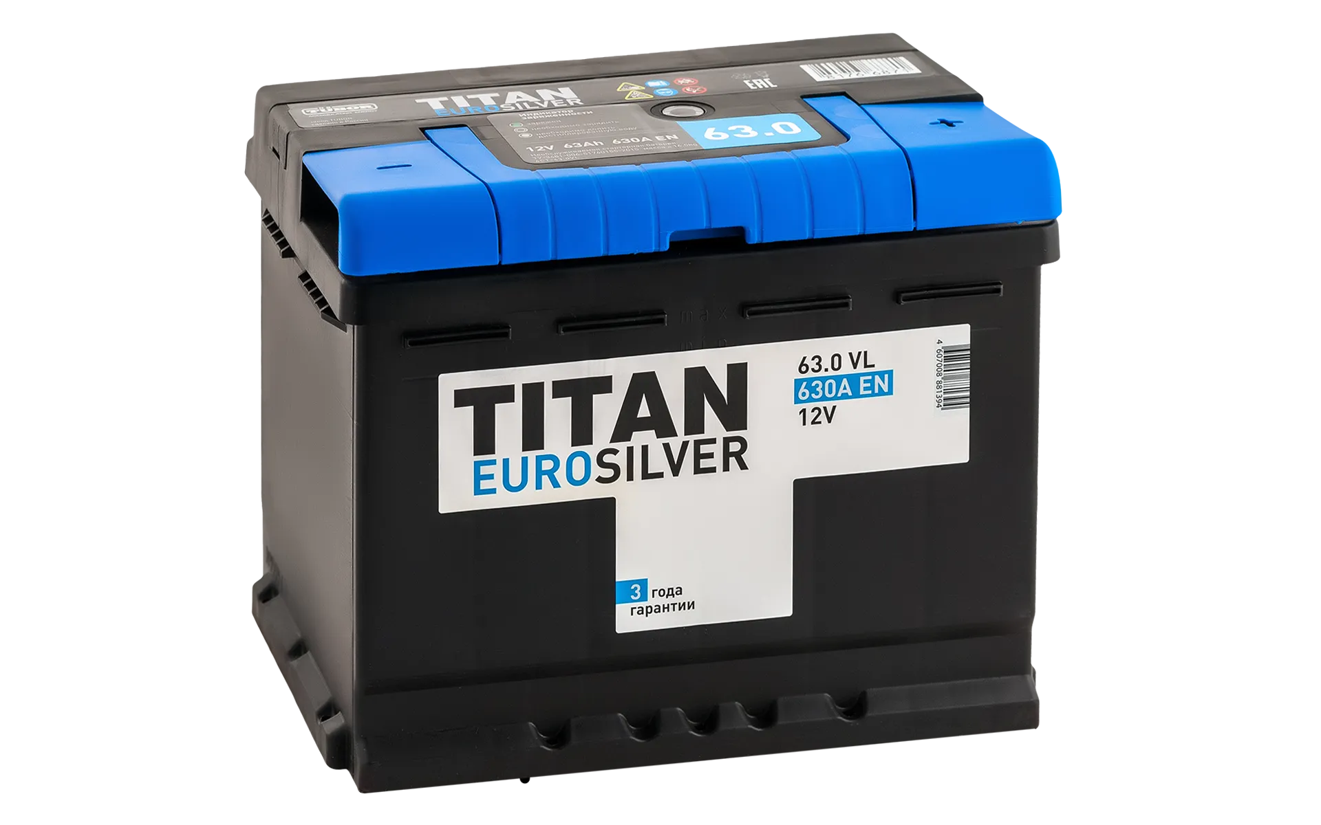 TITAN Euro Silver 63Ач 570А, ОП, стандартные клеммы