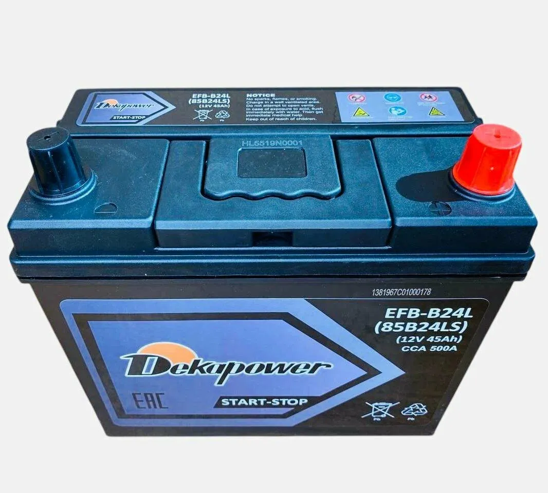 DEKAPOWER EFB 85B24LS 45 Ач 500А (Tesla Model 3, Y), обратная полярность, стандартные клеммы