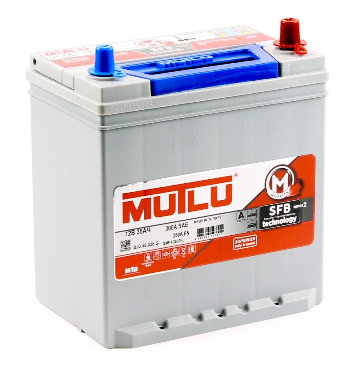 Mutlu SFB M2 6СТ-35.0 (40B20FL) 35Ач 280А, ОП, тонкие клеммы
