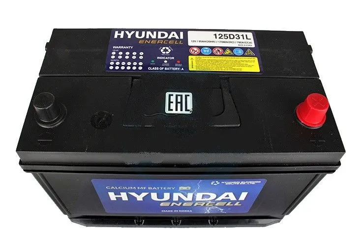 HYUNDAI 125D31L 95Ач 780А, обратная полярность, стандартные клеммы