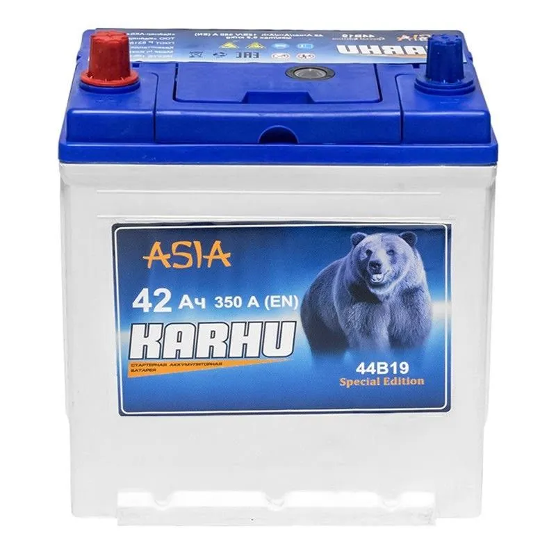 Karhu Asia 44B19L 42Ач 350А, ОП, тонкие клеммы