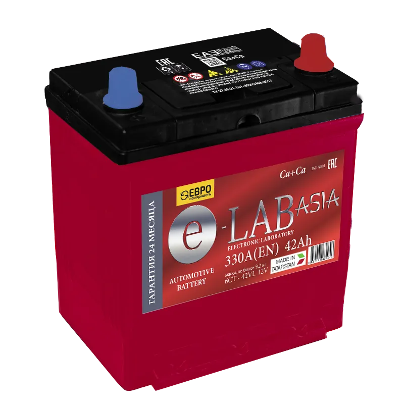 E-LAB Asia 42B19L 42Ач 330А, ОП, тонкие клеммы