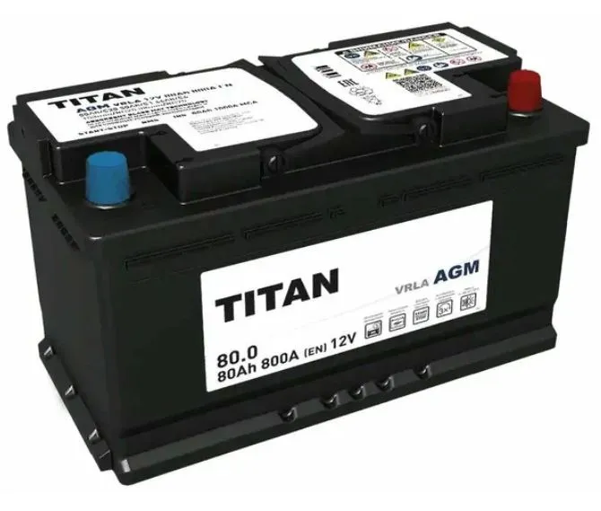 TITAN AGM 80Ач 800А, ОП, стандартные клеммы