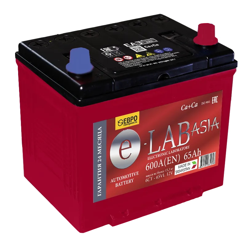 E-LAB Asia 65D23L 65Ач 600А, ОП, стандартные клеммы