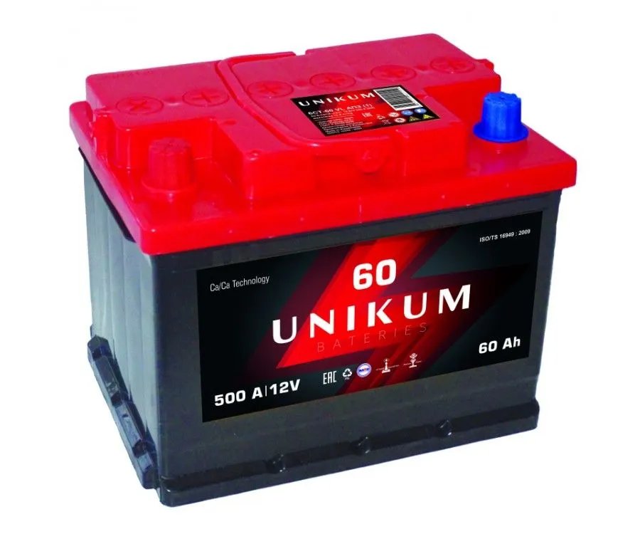 UNIKUM 60Ач 500A, ПП, стандартные клеммы