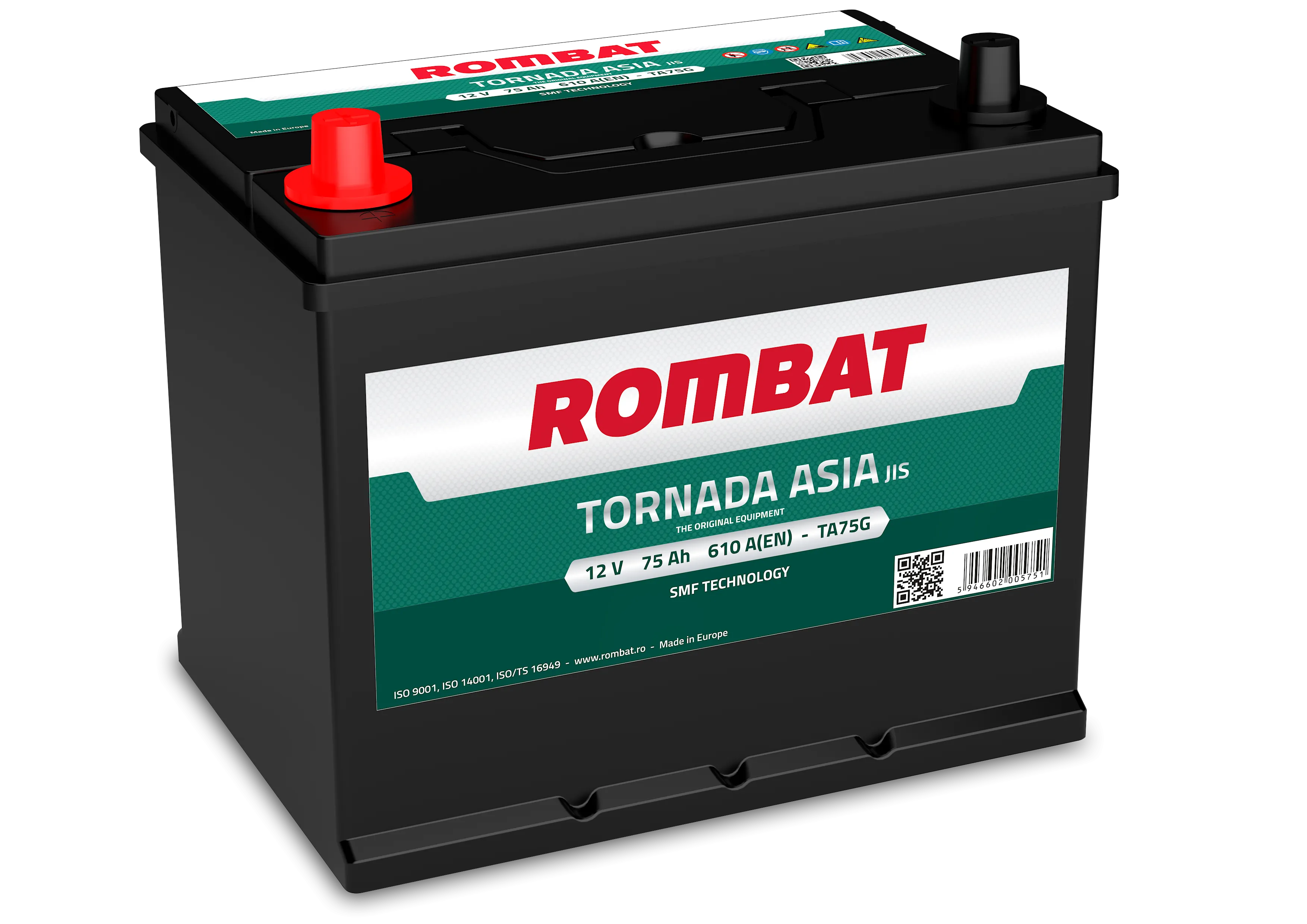 Rombat Tornada Asia TA75G 75Ач 610А, ПП, стандартные клеммы
