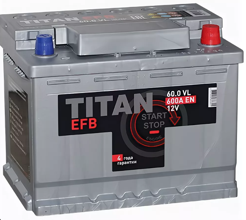 Аккумулятор автомобильный TITAN EFB 60R+ 60Ач 600А Обратная полярность (242x175x190)