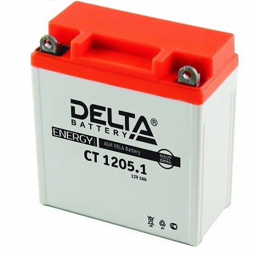 Мотоциклетный аккумулятор Delta CT 1205.1 YB5L-B, 12N5-3B 5Ач 45А Обратная полярность (120x61x129)