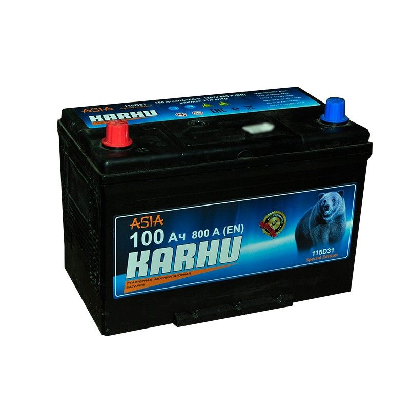 Аккумулятор автомобильный Karhu Asia 115D31R 100Ач 800А Прямая полярность (304х175х220)