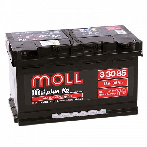 Аккумулятор автомобильный Moll M3 Plus 12V-85Ah R+ 85Ач 710А Обратная полярность (315x175x190)