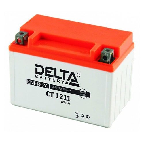 Мотоциклетный аккумулятор Delta CT 1211 YTZ12S, YTZ14S 11Ач 210А Прямая полярность (150x87x110)