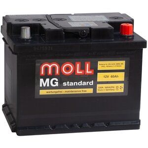Аккумулятор автомобильный Moll MG Standard 12V-60Ah R 60Ач 550А Обратная полярность (242x175x190)