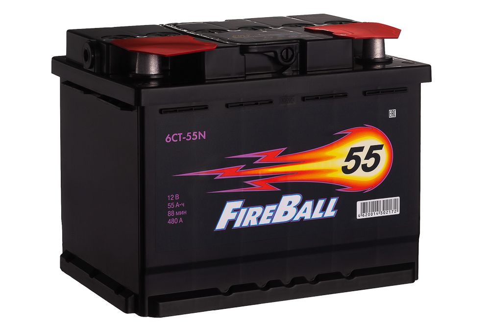 Автомобильный аккумулятор FIRE BALL 6СТ-55N 55 Ач 480А Прямая полярность (242х175х190)