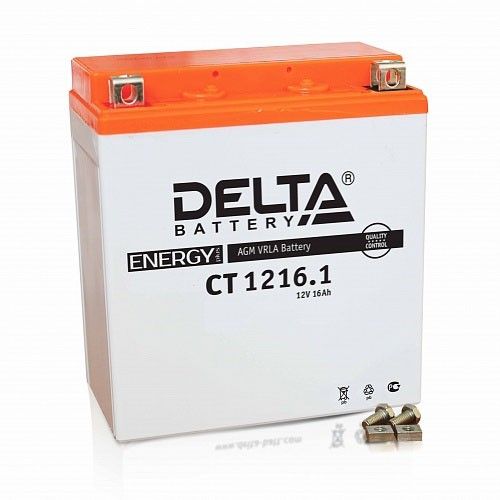 Мотоциклетный аккумулятор Delta CT 1216.1 YTX16-BS, YB16B-A 14Ач 230А Прямая полярность (151x88x164)