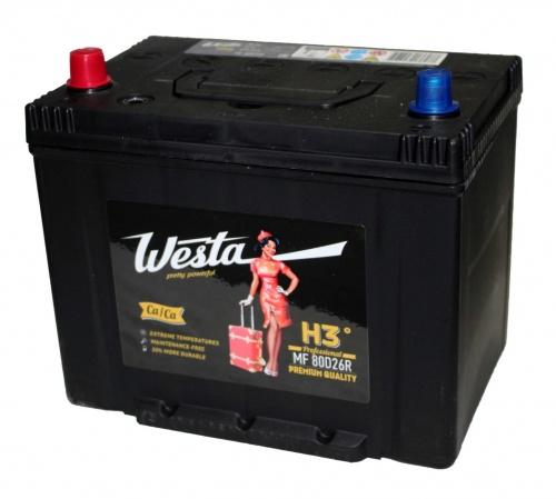 Автомобильный аккумулятор WESTA MF 80D26R 70 Ач 600А Прямая полярность (260х175х225)
