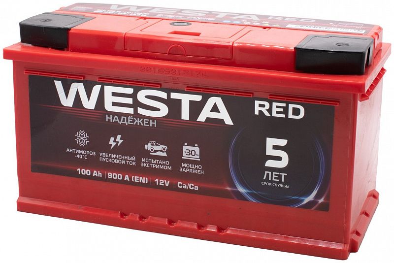 Аккумулятор автомобильный WESTA RED 6СТ-100VL 100 Ач 900А Прямая полярность (353х175х190)
