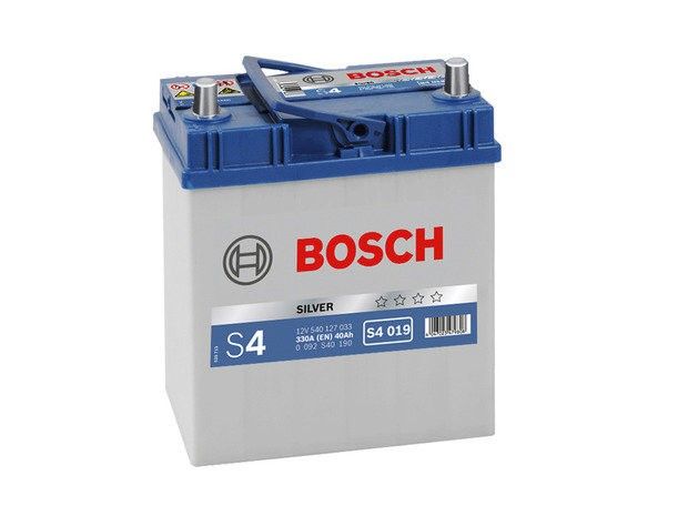 Аккумулятор автомобильный Bosch Silver Asia S4 019 40Ач 330А Прямая полярность (187x127x227) 0 092 S40 190
