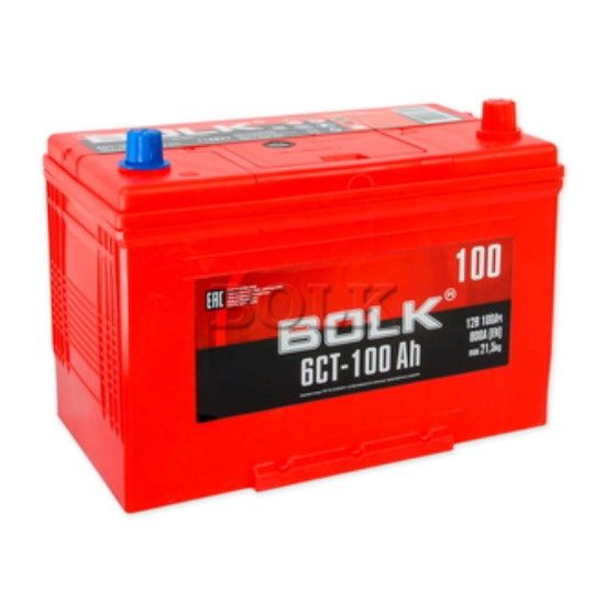 Аккумулятор автомобильный Bolk Asia 100Ач 800 Обратная полярность (304x173x220) с бортиком