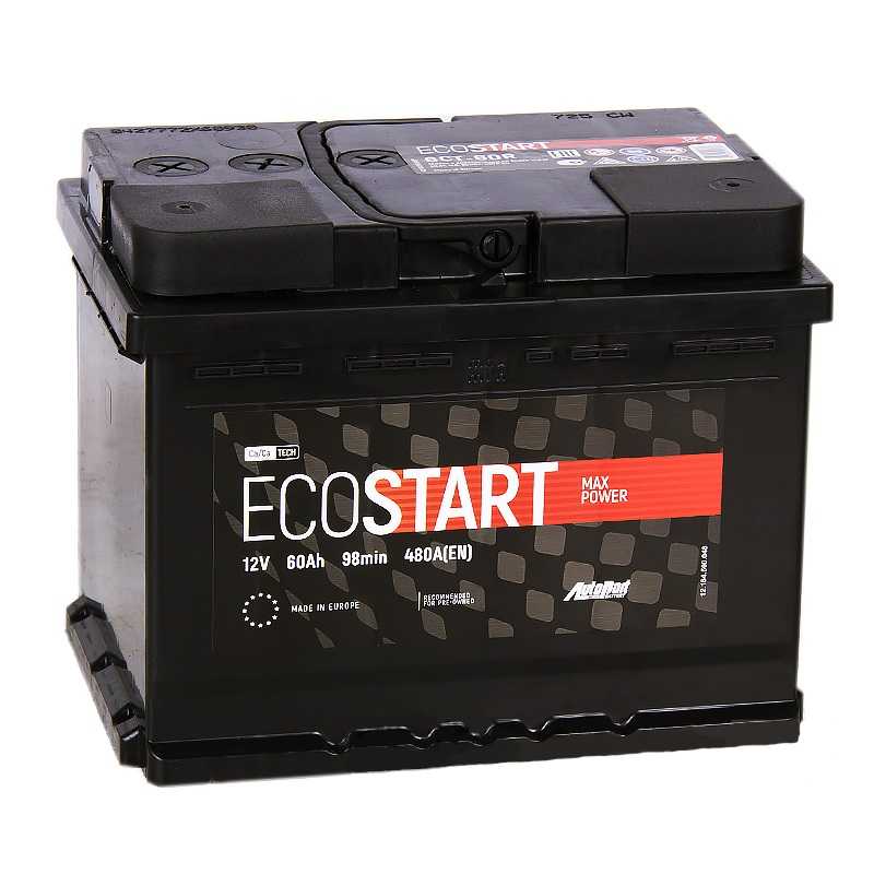 Аккумулятор автомобильный Ecostart 6CT-60 NR 60Ач 480А Обратная полярность (242x175x190)