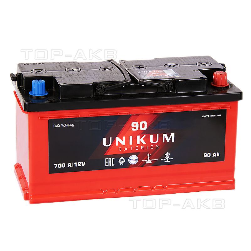 Аккумулятор автомобильный UNIKUM 90Ач 700A Обратная полярность (353х175х190)