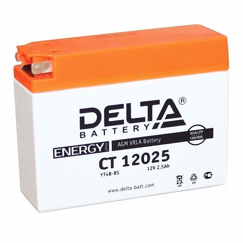 Мотоциклетный аккумулятор Delta CT 12025 YT4B-BS 2.5Ач 40А Универсальная полярность (113x38x87)