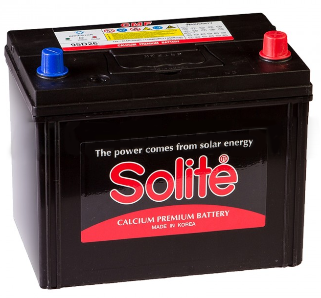 Аккумулятор автомобильный Solite 95D26L 85Ач 650А Обратная полярность (260x173x225) ниж.крепление