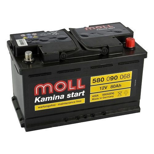 Аккумулятор автомобильный Moll Kamina Start 80SR (580 090 068) 80Ач 680А Обратная полярность (315x175x175)