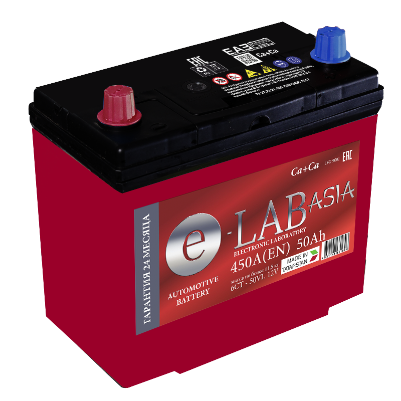 Аккумулятор автомобильный E-LAB Asia 50B24R 50 Ач 450А Прямая полярность (236х129х225)
