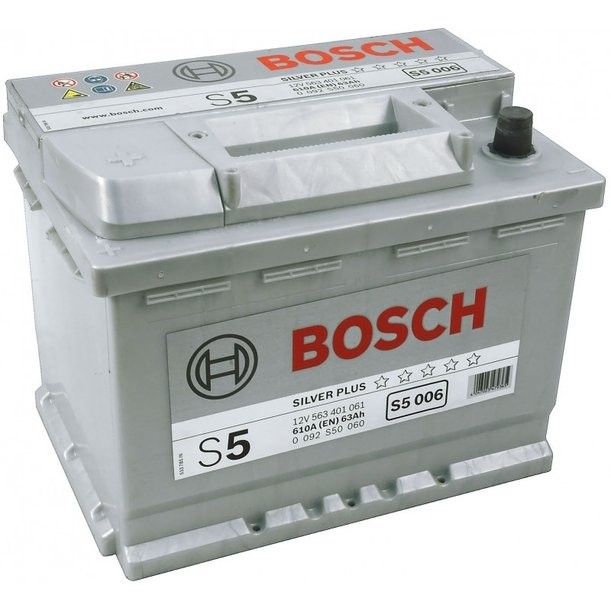 Аккумулятор автомобильный Bosch Silver Plus S5 006 63Ач 610А Прямая полярность (242x175x190) 0 092 S50 060