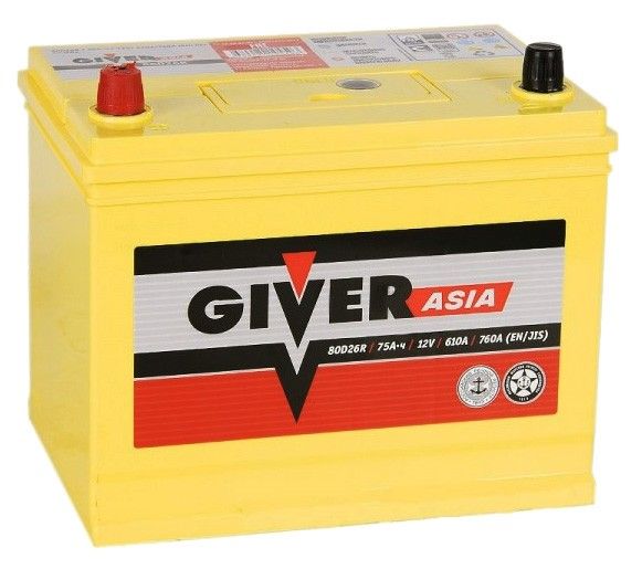 Аккумулятор автомобильный GIVER ASIA 6СТ-75.0 VL3 80D26R 75Ач 610А Прямая полярность (265x175x225)