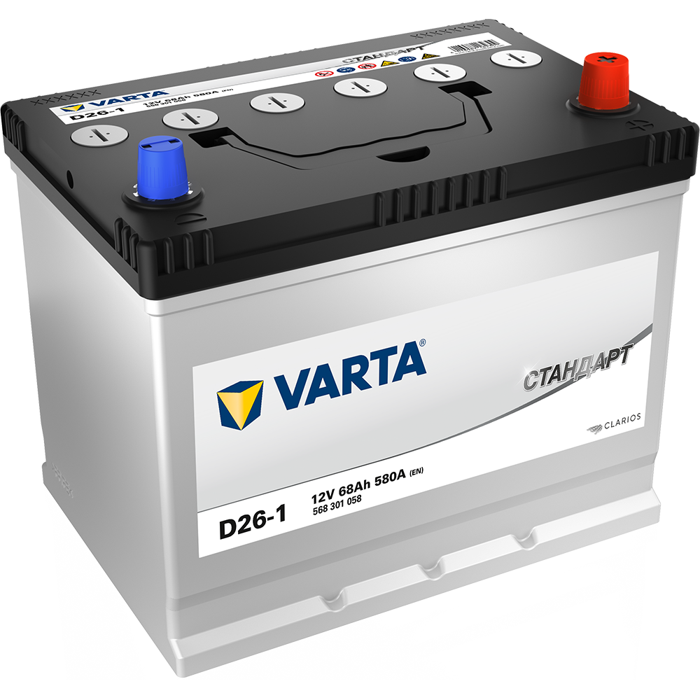 Аккумулятор автомобильный Varta Стандарт D26-2 70 Ач 620 A Обратная полярность (260x175x225) 570301062 с бортиком